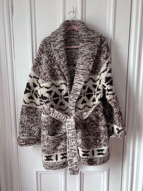 Handmade Vintage Wool Blend Shawl Collar Tie Front Cardigan HEAVY